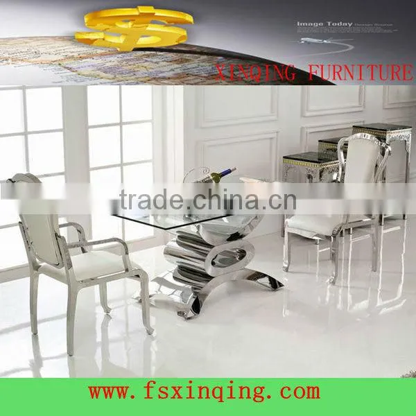 Modern design dining room tempered glass top and stainless steel base dining table TH346