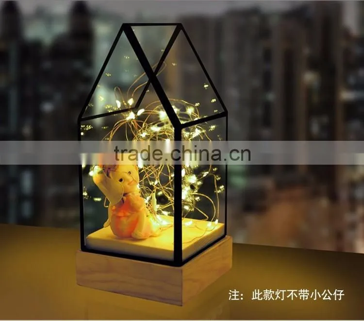 Creative DIY House Design Fireworks Silver Flower Glass House Atmosphere Night Light, Decorative Table Bedroom Warm Night Light