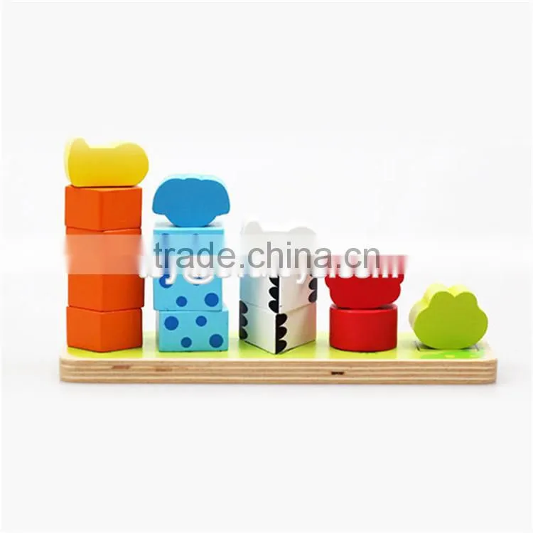 Colorful educational baby stacking toys wooden animal blocks W13D113