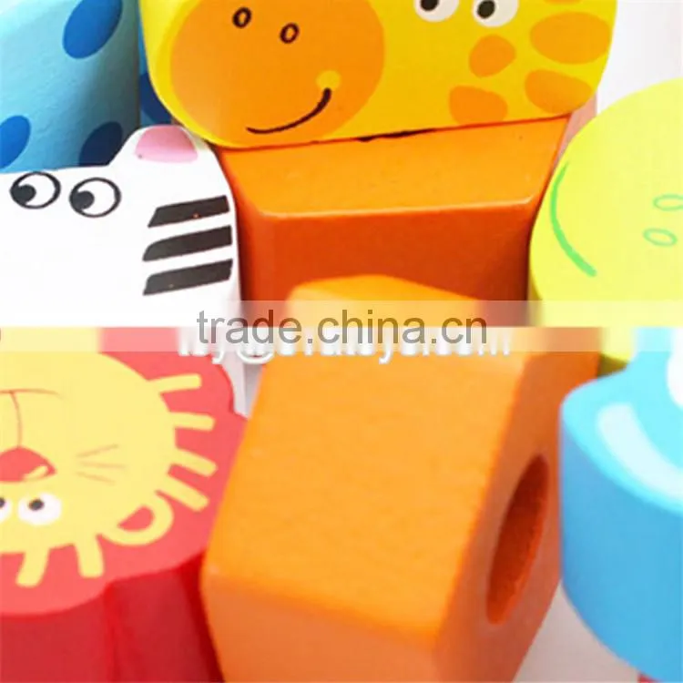 Colorful educational baby stacking toys wooden animal blocks W13D113