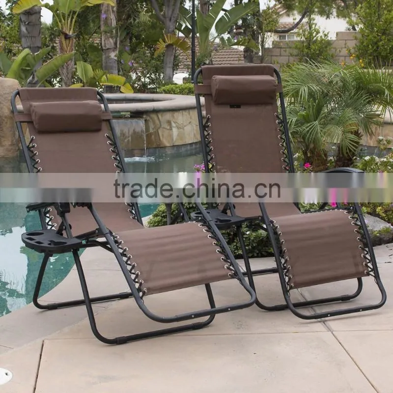 2 Pack Garden Pool Brown Folding Zero Gravity Lawn Chair