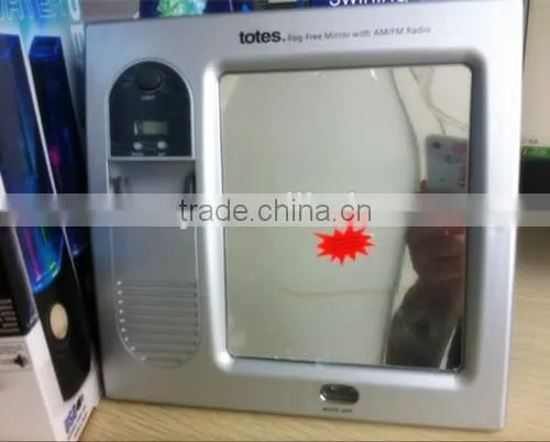 Fog-free mirror with AM/FM radio