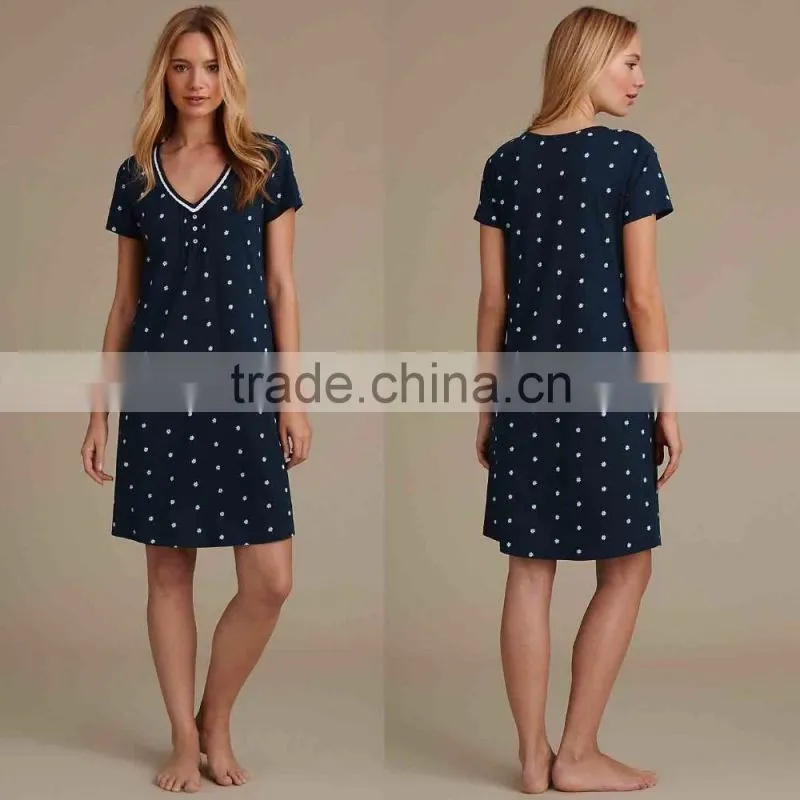 Wholesale Custom Made in China Women Fashion Short Sleeve Daisy Floral Nightdress Sleepwear China Clothing Manufacture Pyjamas