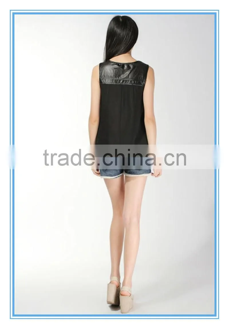 2016 Newest Fashion Black Ladies Pu Design Leather Vest