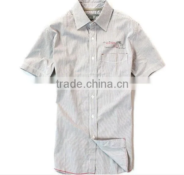 2014 new fashion solid blue T/C short summer casual men shirt