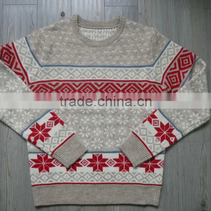 The red & grey round neck jacquard design pullover casual men knitted sweater men