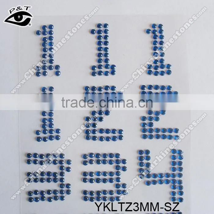 3MM Acrylic Rhinestone stickers Numbers Pattern Sticker Decal For Decoration