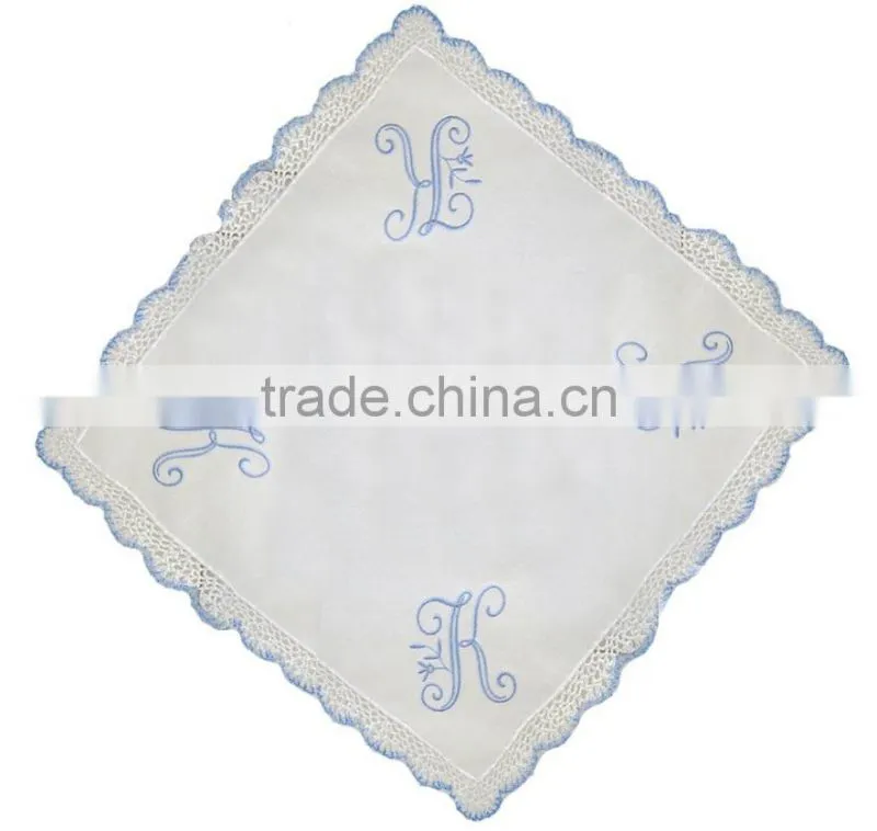 plain white cotton linen embroidered wedding napkin