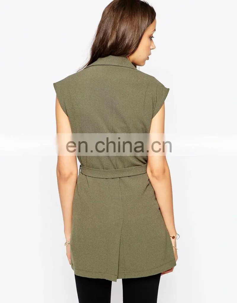 Ladies Removable Utility Belt Sleeveless Trench Jacket