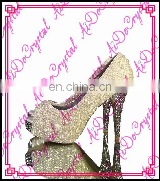 Aidocrystal Hot Sale New Design White Pearl sandals 6cm peep toe High Heel for Women Wedding Party Shoes