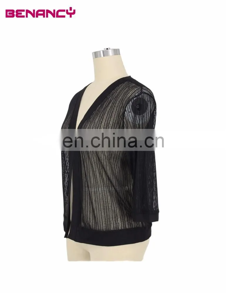 2017 Mesh Tops Plain Black Long Sleeve Open Bolero Cardigan