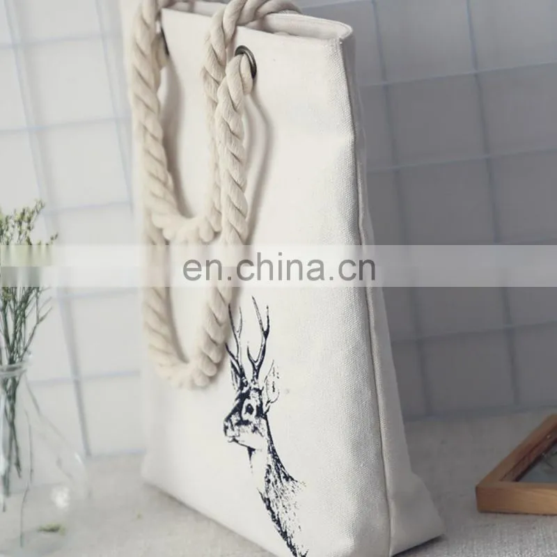 Shopping Cotton Canvas Women Animal Prints Tote Handbag with Zipper
