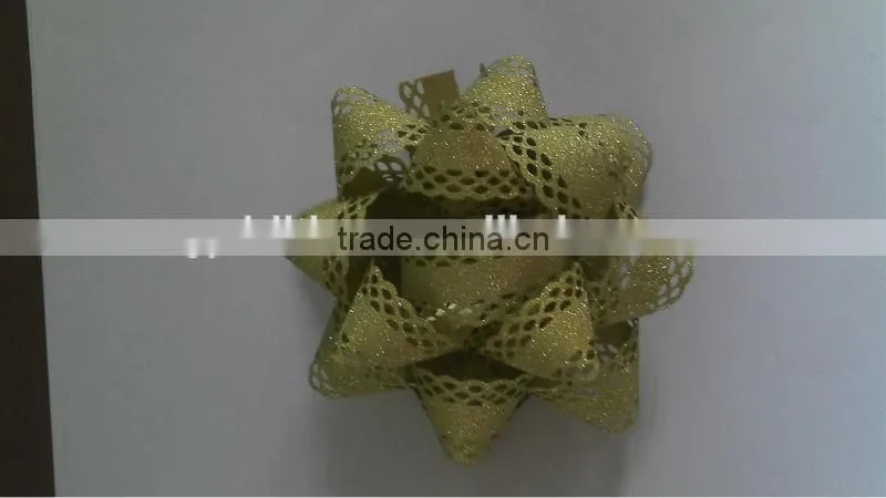 2014 the newest design Glitter with lace decorative border Star Bows or Garland Ribbon Flower For Christmas/Wedding Celebration