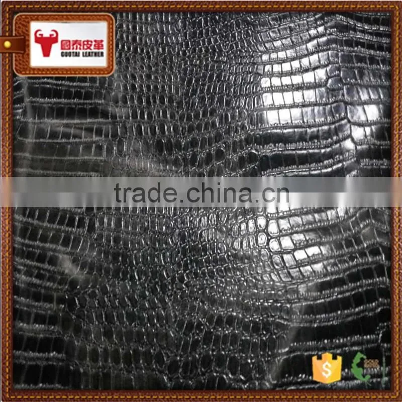 Crocodile pattern cow pu split leather