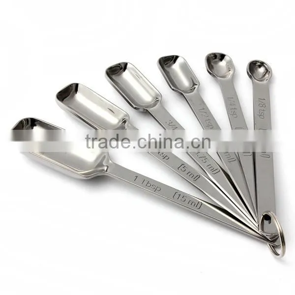 Manufacturer high quality stainless steel square head measuring spoons set of 6 coffee measuring spoon set