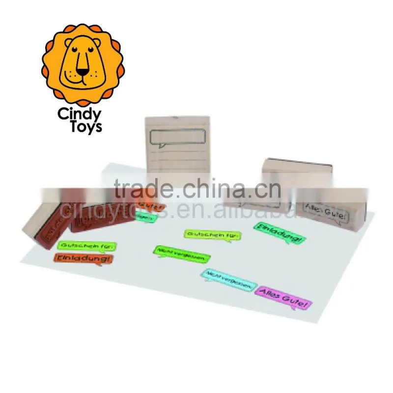Wooden Rubbe Stamps What's up? 6 pcs for kids