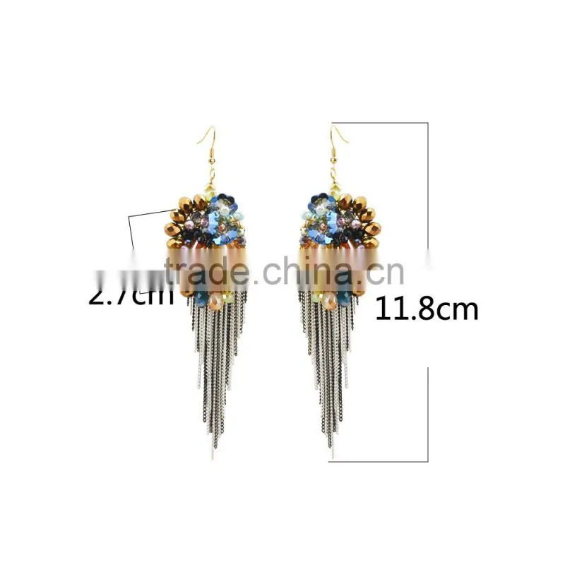 Fashion earings for women 2015 crystal beads earring large tassel earring jewelry