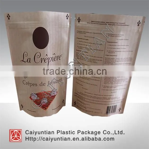 Foil lined kraft paper bag with zipper/ stand up brown kraft paper tea bag