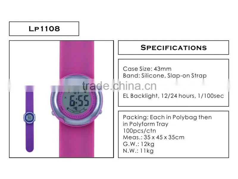 LP1180 Silicone strap LCD plastic Digital movement promotional Slap on watch