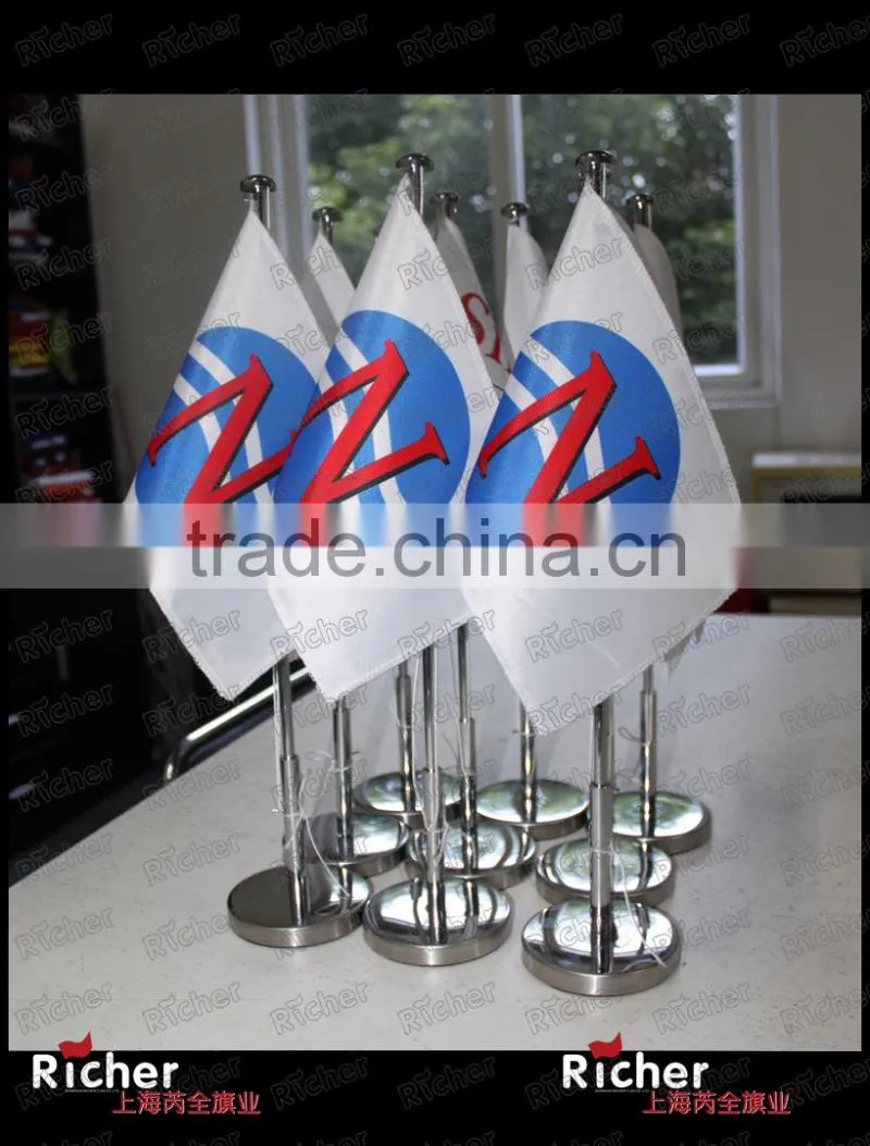promotion polyester table flag desk flag with stainless stand