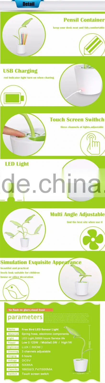 Lovely Bird Pen Container LED Night Light Desk Light child light