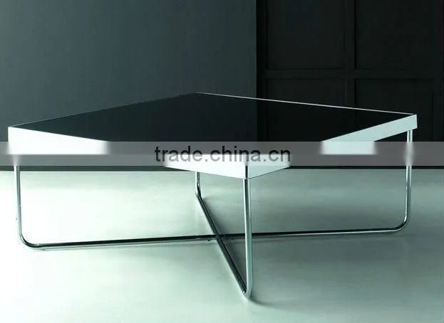 Glass square table in stainless steel frame CT-075
