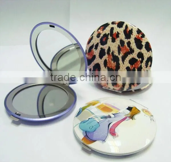 Aluminum Metal Conpact Mirror Printed Real Glass Cosmetic mirror for promotion