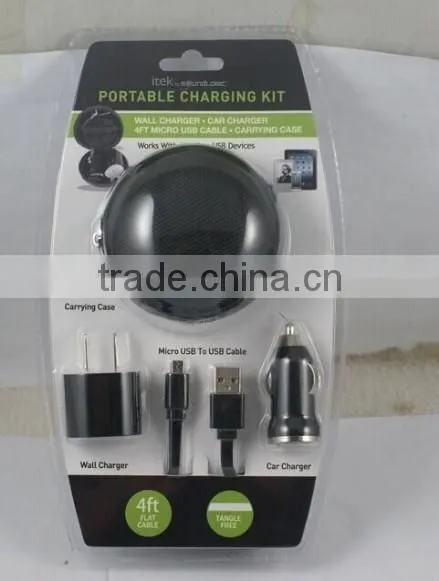 Top sale 4 in 1 charger set wall charger +car charger+USB Cable+EVA Zipper bag with FCC,CE ,CA65,VI Compliant