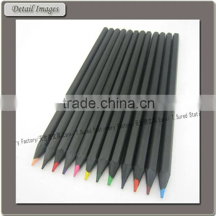 12 Pcs Black Wooden Color Pencils In Tube Box