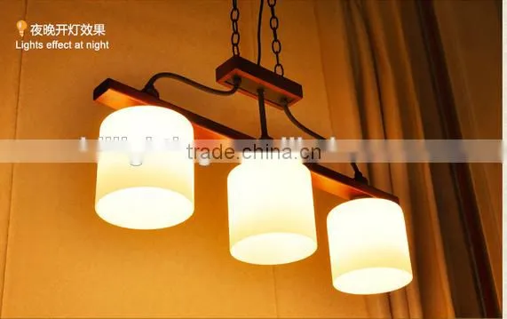 wholesale guzhen lighting wood material dinning lamp 3 glass shades hanging lamp