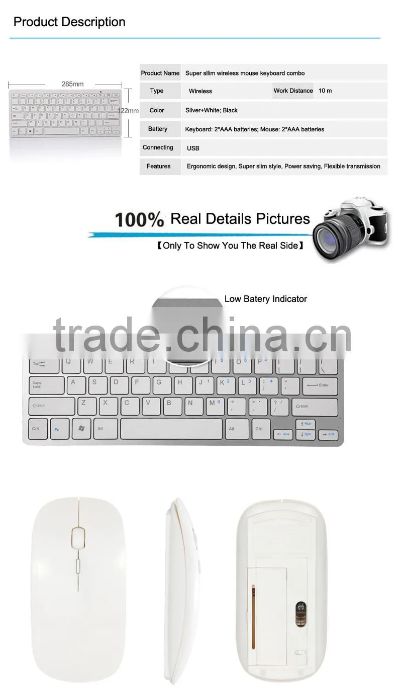 New white and black wireless keyboard ergonomic and mouse combos KM801