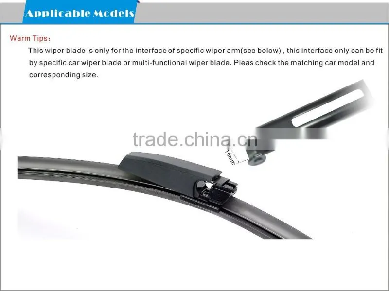 Aero Front Beam Windscreen Wiper Blades for Wiper Arms Slide 15mm