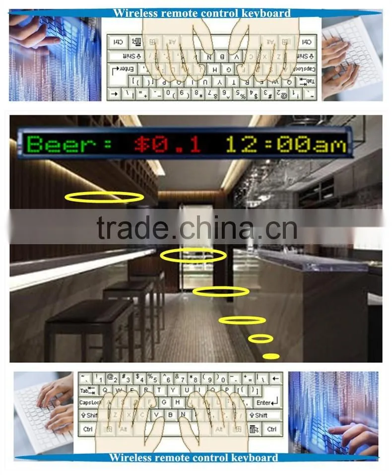HOT! KBM500N-780RG(P7.62-7x80RGY) 65.2x9.7x3.4cm led wireless keyboard Support Indoor and outdoor Single /tricolor led Sign