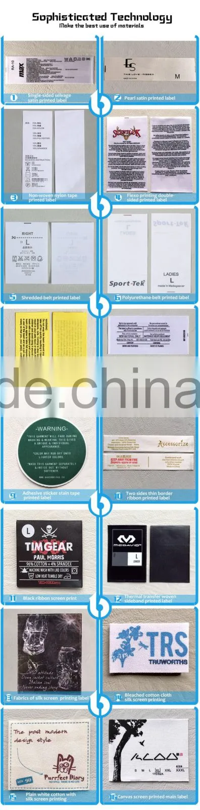 Printed brand trademark wash care label tag for wool quilt blanket