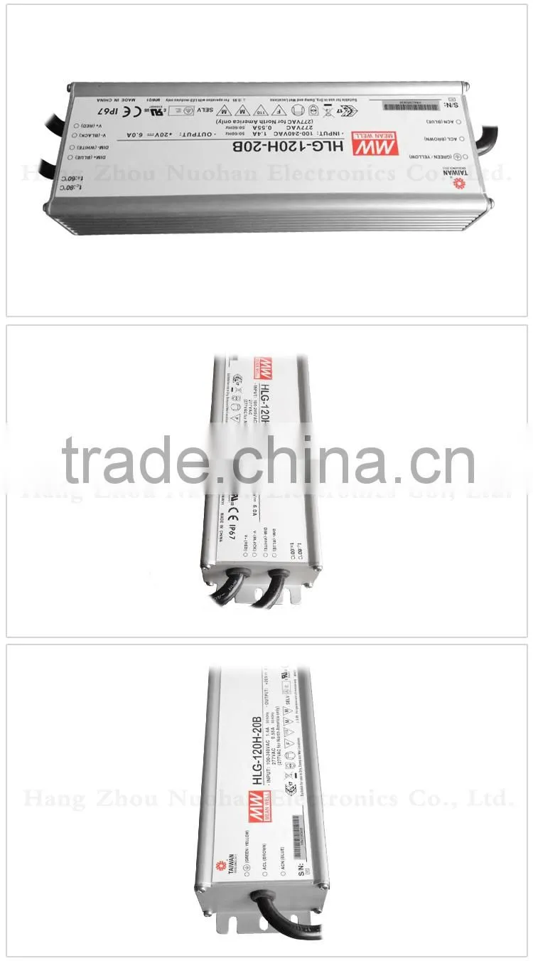 IP67 rated Meanwell HLG-120H-20B 120w 1~10Vdc pwm led driver constant voltage dimmable led driver