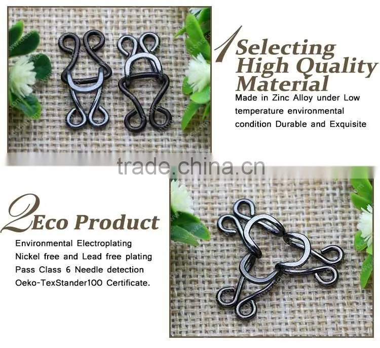 Zinc alloy material metal hook for shirt cheongsam accoessory