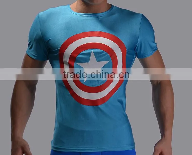 2016 New arrive marvel short sleeve superhero spider man compression tights men sport gym fitness wear 3d t shirt