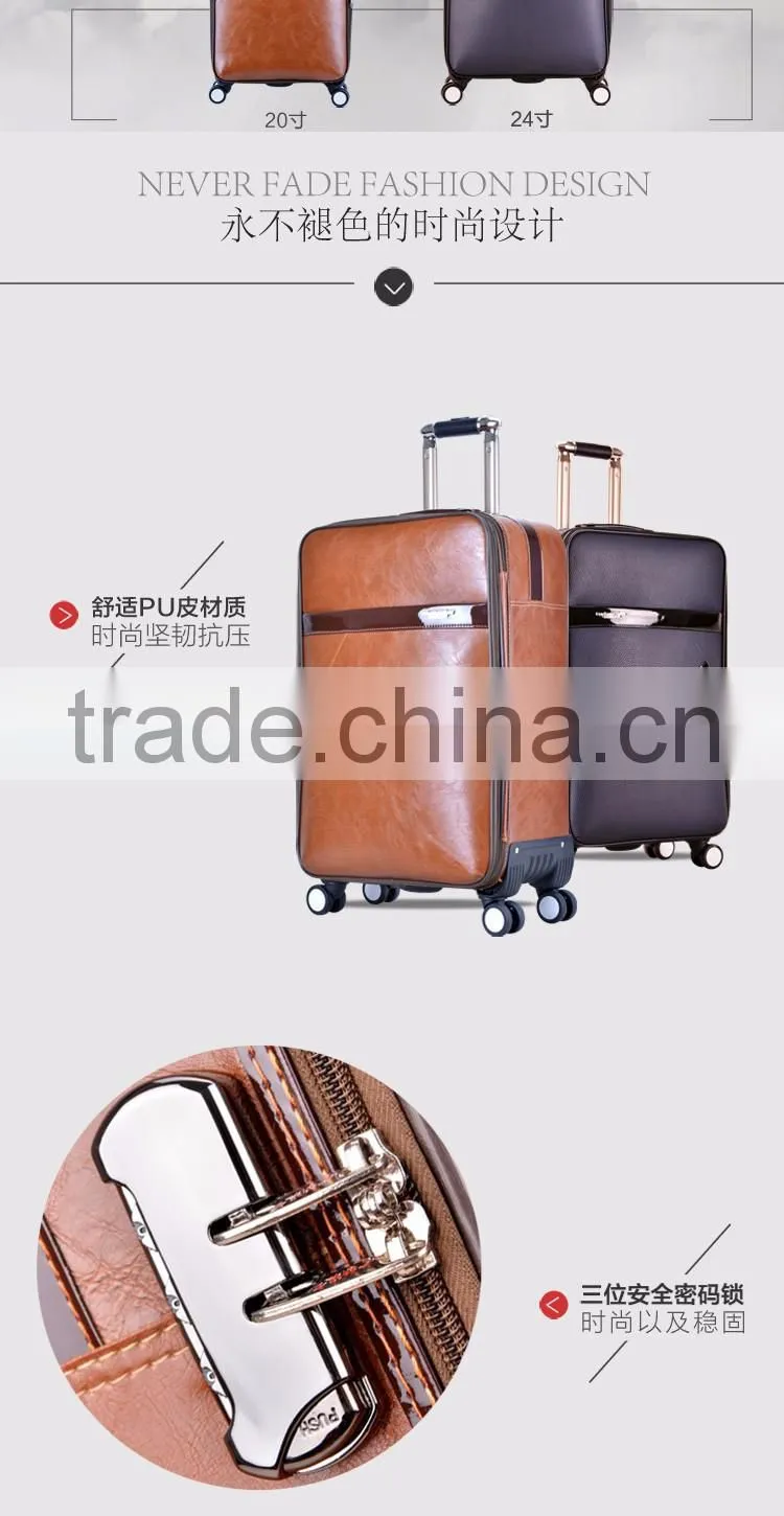 great quality pu genuine leather business leisure luggage vintage suitcase