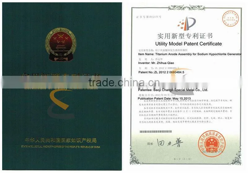Ru-Ir Coated Titanium Anode for Swimming Pool Chlorinator