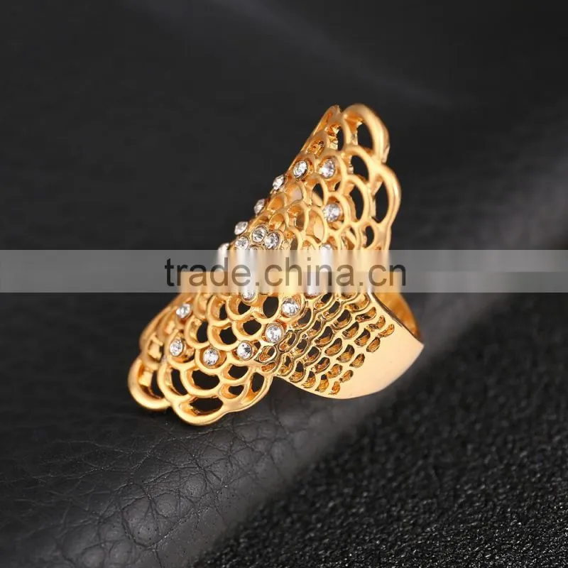 Gold Multihole Crystal Flower Pave Setting Knuckle Men And Women Fashion Rings