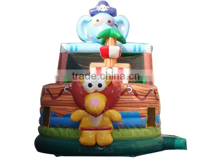 small indoor inflatable Jungle animal jumping dry slide, Air bounce inflatable slide