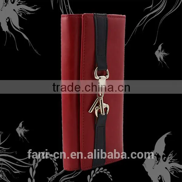 2015 hot selling PU leather wallet with fancy metal design for women or girls