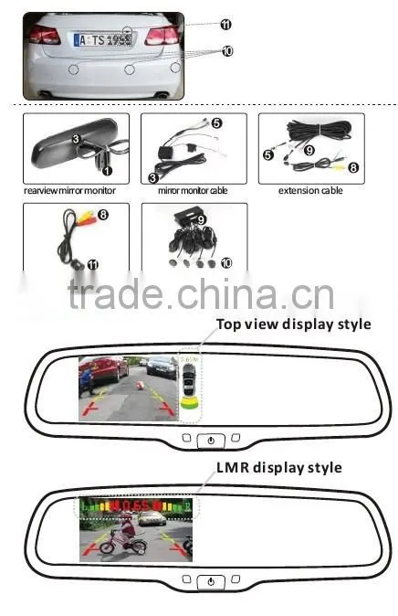 Car Rearview Mirror With Parking Sensor And Camera