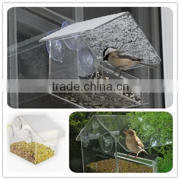 clear acrylic window bird house with feeder tray