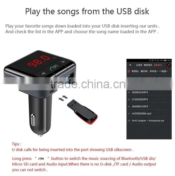 BC12 Dual USB Car Charger Bluetooth FM Transmitter Kit with APP Function, Support LCD Display / TF Card Music Play / Hands-free
