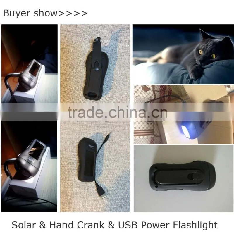 Rechargeable Solar & Hand Crank Power USB Power Flashlight Torch