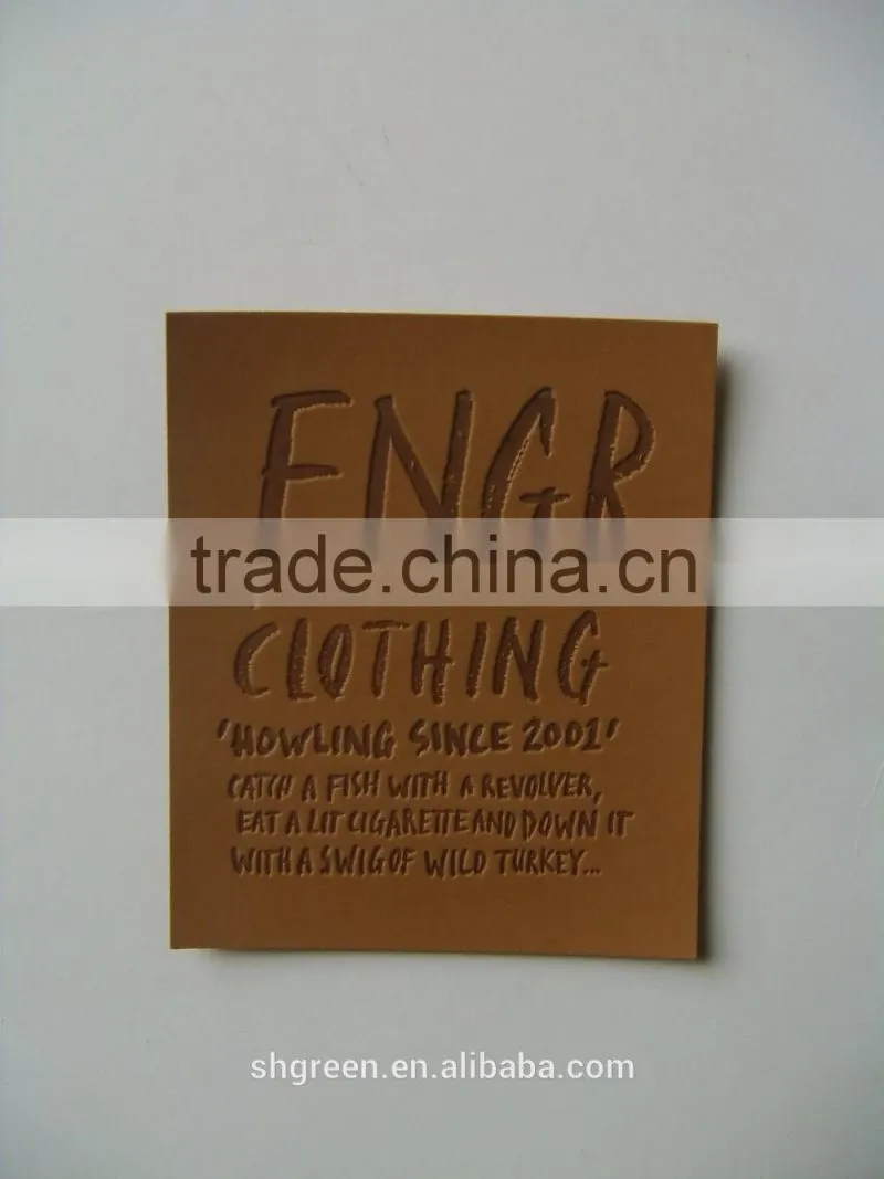 Factory website lettering debossed hide/skin garment patch
