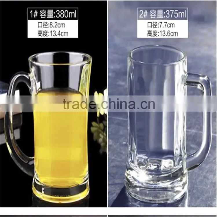Promotional Custom Design Tall Glass Beverage/Glass Beer Mug With Handle