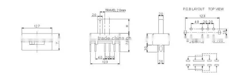 8 pin mini 2p3t slide switch SS-23D07(2P3T)