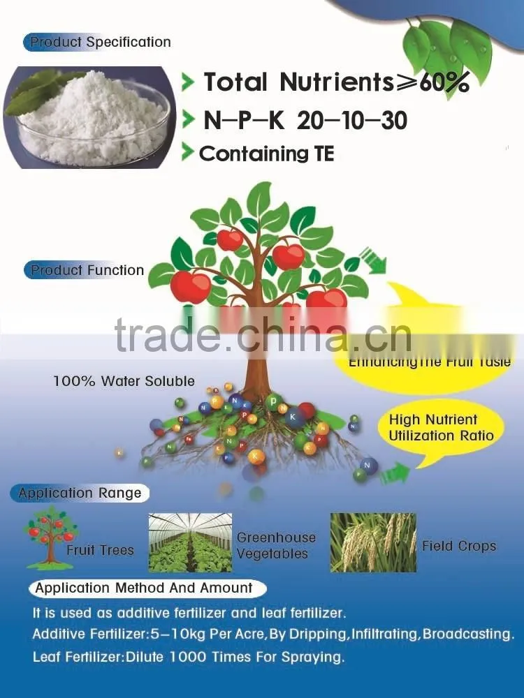 NPK Water Soluble Fertilizer 20-10-30 + TE